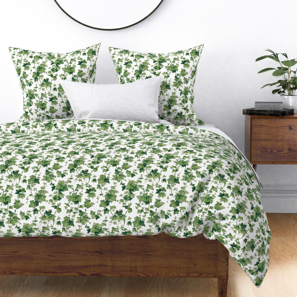 Cotton Sateen Duvet Cover, King/Cali King - English Bright Leaves Botanical  Vines Green Greenery Print Custom Bedding by Spoonflower 